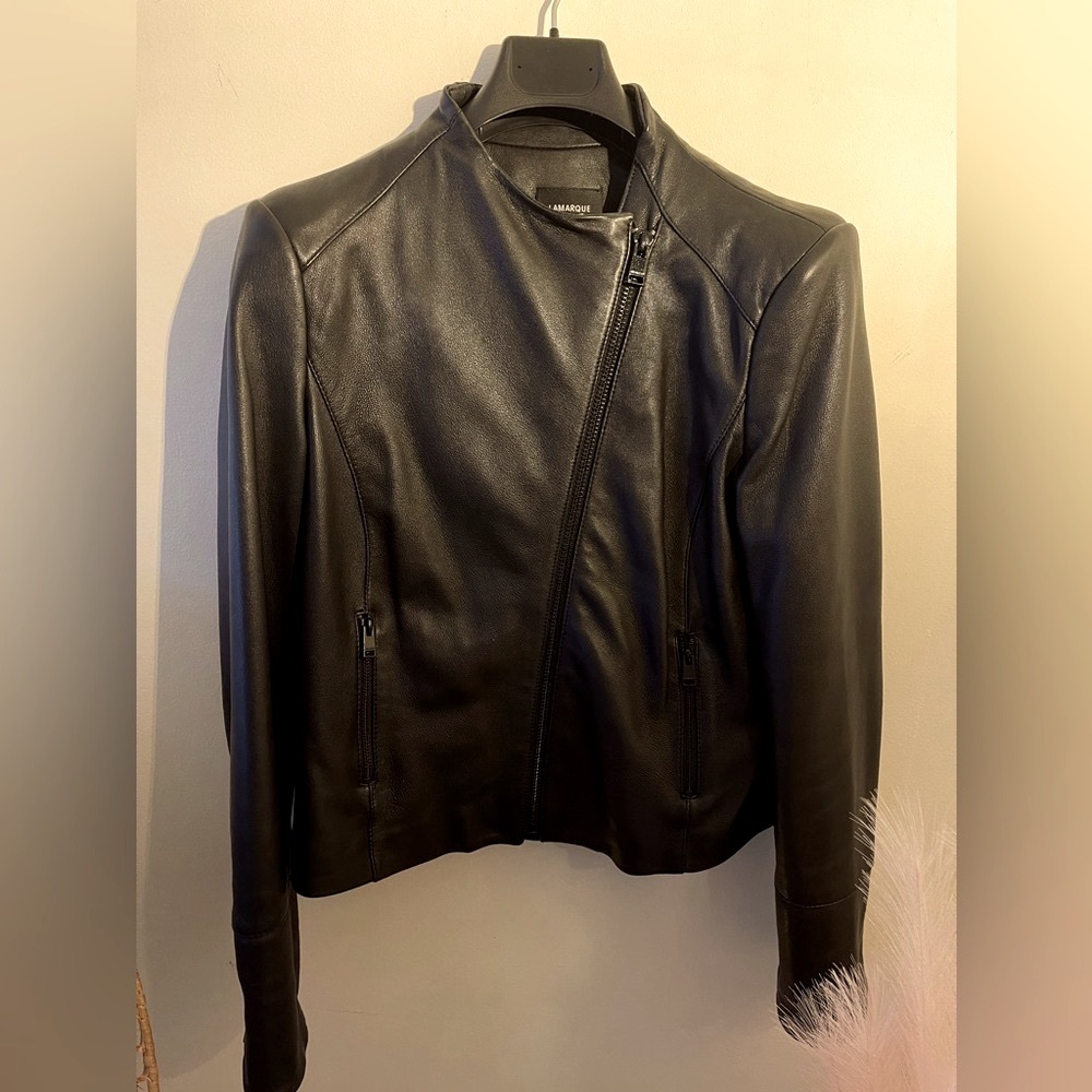LAMARQUE Black Leather Jacket - Asymmetrical Zip